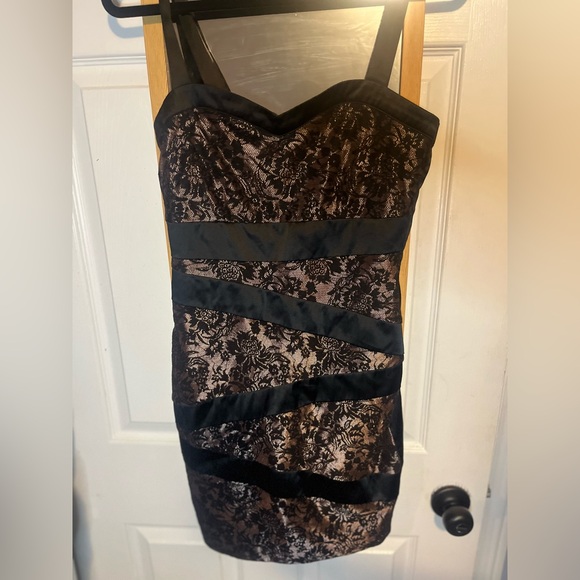 Dynamite Dresses & Skirts - Dynamite Black and Brown Strapless Lace Dress